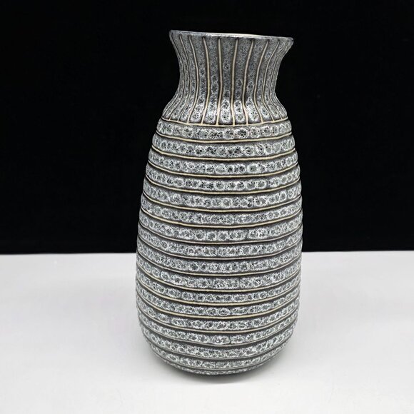 Handcrafted Ceramic Vase With Textured Striped Design Thailand 10" - Picture 6 of 7